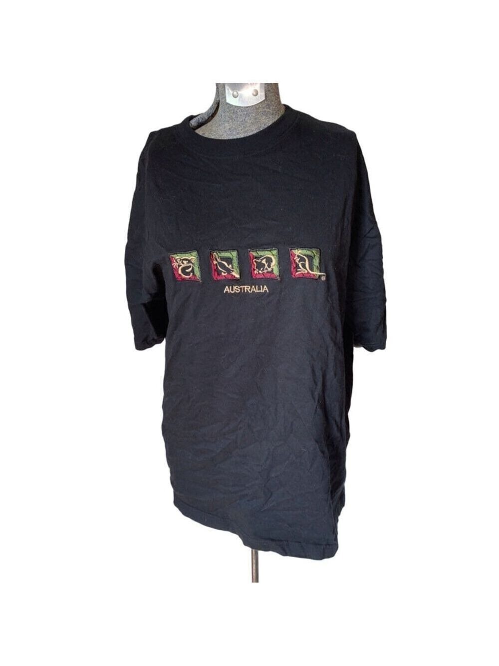 Men's Purely Australian Black L Short Sleeve Tee w/ Red Green Embroidery